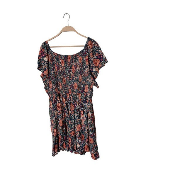Angie Smocked Bodice Dress Womens 3X Floral Flutter Sleeve V-Neck Flowy‎ - Picture 3 of 4